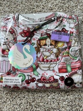 Sugar Swan Girls' Pink Peekaboo Twirl Onesie with Shorts